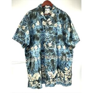 M.E. Sport Shirt Men's Blue Hawaiian Flowered Shirt